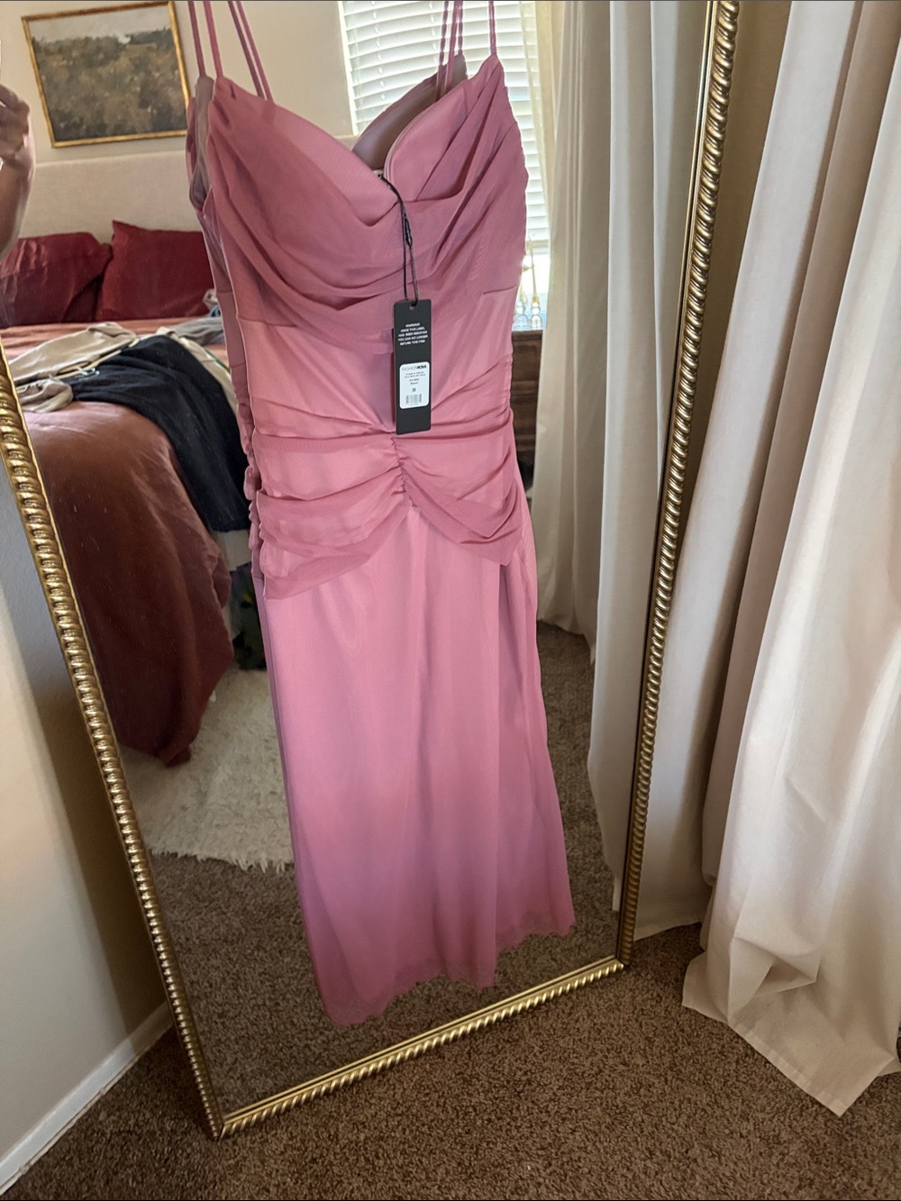 Fashion Nova Pink Ruched Midi Dress